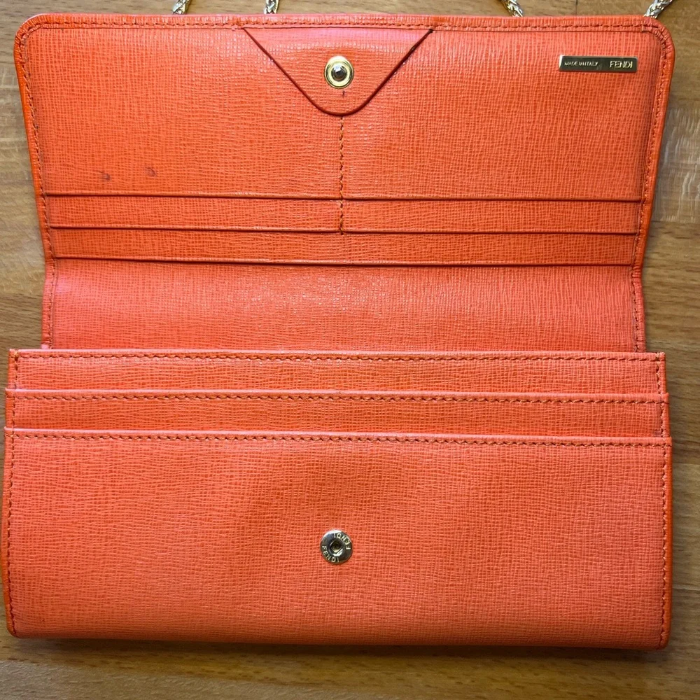 EUC Fendi Tangerine Continental Leather Wallet